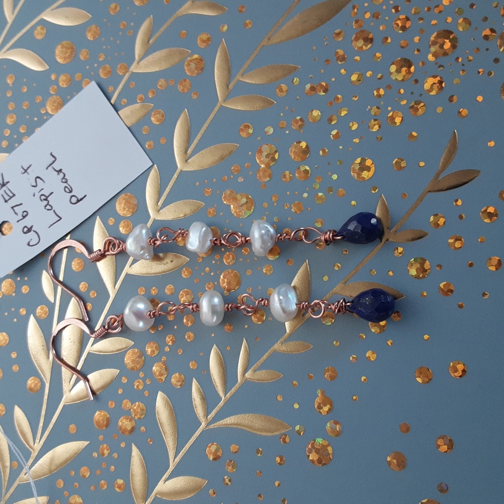High faceted, grade AAA Lapis drop and pearl earrings